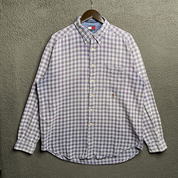 Vintage 90s Tommy Hilfiger Button Shirt Mens XL Check Lightweight Flannel - Picture 14 of 16